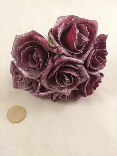 Rose en mousse 6 cm perle burgundy (7 p.)